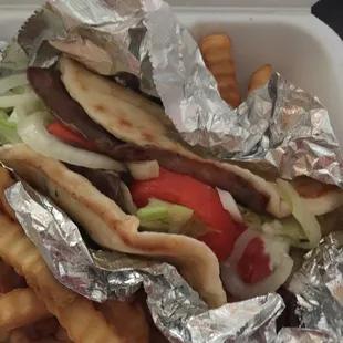 Gyro &amp; fries , &amp; Mr D's give extra tzatziki sauce