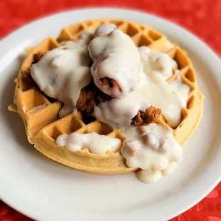 Chicken Strips and Waffle, and Country Gravy.