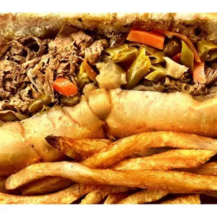 ItalianBeef! W/ HotGiardiniera Cheese! w/fries! O Fresh Tender Juicy!Perfection! One of The Best in Chicago!Always Great Fast Service!Cool!