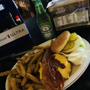 Cheeseburger and beers