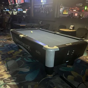 Pool table with plenty of seating around it
