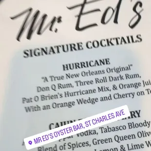 The drink menu