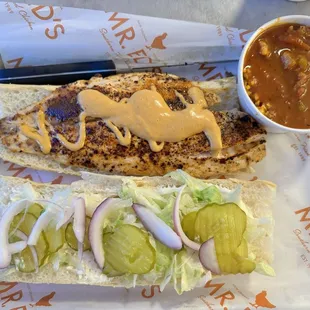 Blackened Redfish Poboy and some Chicken &amp; Andouille Gumbo. This was DELICIOUS!