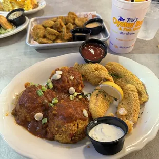 Fried catfish and Jambalaya