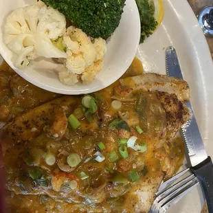 grilled red fish with etouffee.