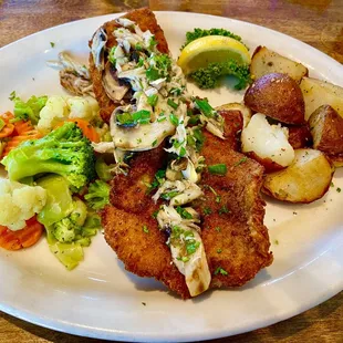 Panned Trout, w/ Lump Crab meat, vegetables and potatoes