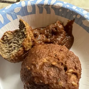 Meatballs and extra thick, over seasoned thick gravy.