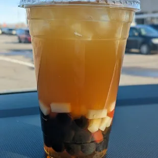 Peach green tea with boba and more