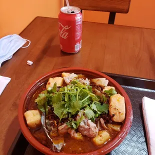 a bowl of soup on a table
