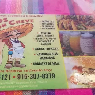  a tacos cheve business card