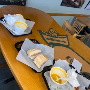 Spanish Bean Soup and Spinach , Artichoke &amp; Cheese. Mini Cuban Sandwich