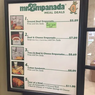 a menu for a meal