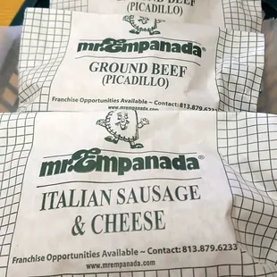 Quick &amp; inexpensive lunch of empanadas. Don't forget the hot sauce!