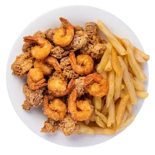 fried shrimp and fries