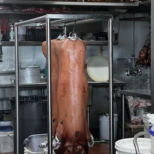 Pigs and ducks ready to be roasted!