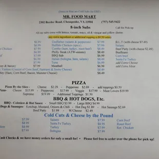 the menu for the restaurant