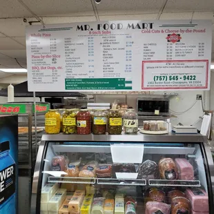 a display of meats and drinks