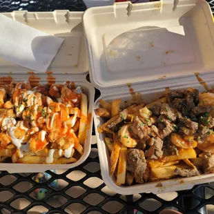 Buffalo chicken fries and Steak and shrimp fries
