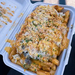 lemon garlic crab and steak fries