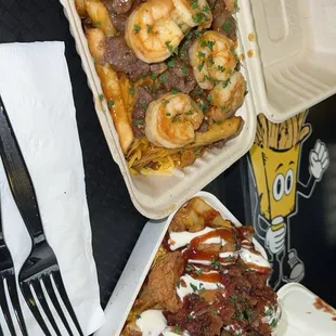 Honey Garlic Steak &amp; Shrimp fries  BBQ bacon chicken ranch fries