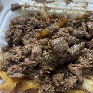 &quot;Honey Garlic Shrimp &amp; Steak no Shrimp Extra Steak&quot; But this deff wasn&apos;t steak at all more like roast beef or a pot roast