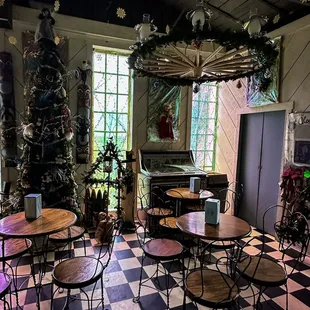 a christmas tree in the background