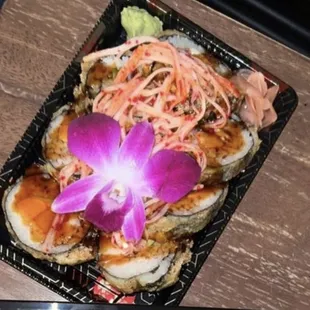 a plate of sushi