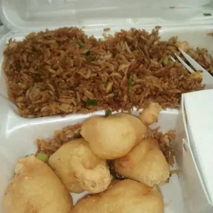 sweet n sour chicken with chicken fried rice