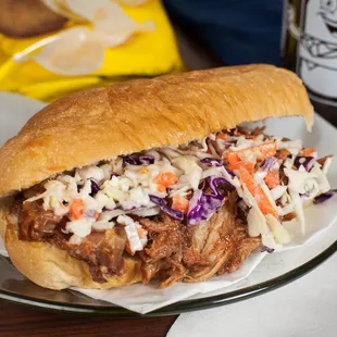 The best hot sandwich....Pulled Pork! Did you know we bake the bread for this sandwich every day?