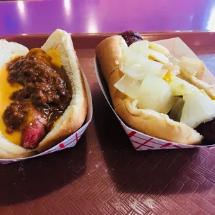 Chili cheese dog and polish