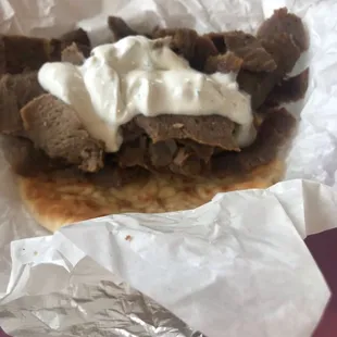 Gyros on pita and sauce