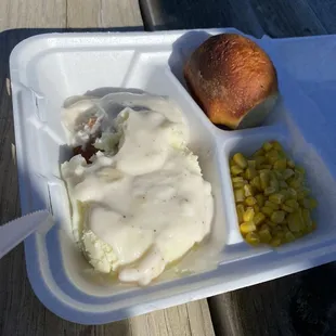 Chicken fried chicken (it's under the left side of the potatoes)