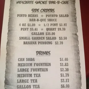 Back of menu