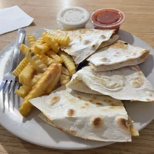Steak quesadilla with fries