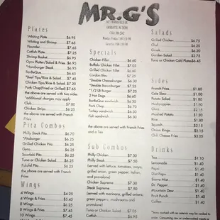 The menu