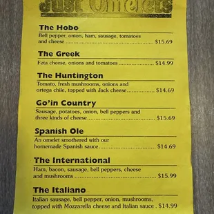 OMELETTE MENU BACK SIDE