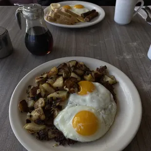 French toast with eggs and Corned Beef Hash