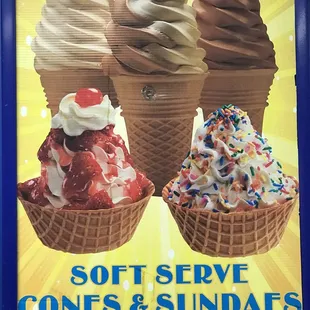 Soft serve ice cream cones and waffle both Sundaes are you around