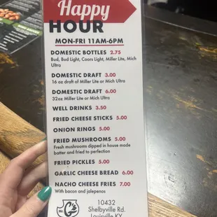 Updated happy hour menu prices march 2024