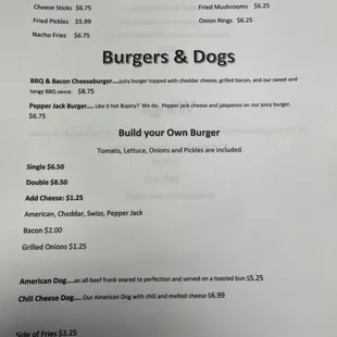 Appetizers,Burgers and hot dogs