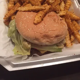 Half pound burger and season fries