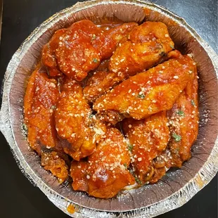 BBQ chicken wings. The sauce was delicious.