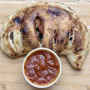 Build Your Own Calzone with pep, sausage and mushrooms