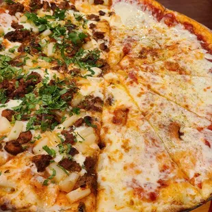 Half cheese Half Chicken Tikka pizza I added pineapple ..why not !! It's Indian infusion on a pizza !!