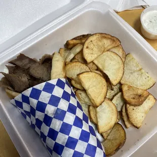 Gyro meal with Greek potatoes