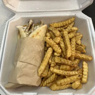 Philly Cheese chicken wrap w/fries