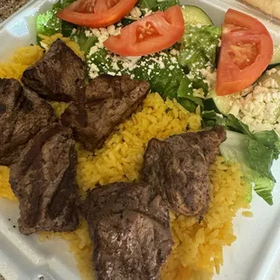 Beef kebab plate $17.50