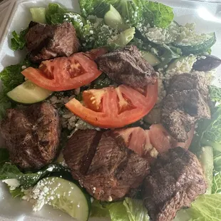 Beef kebab salad $17
