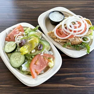 Small Greek Salad with Chicken Pita - Delish!