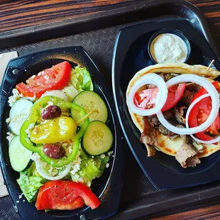 Small Greek salad and a gyro